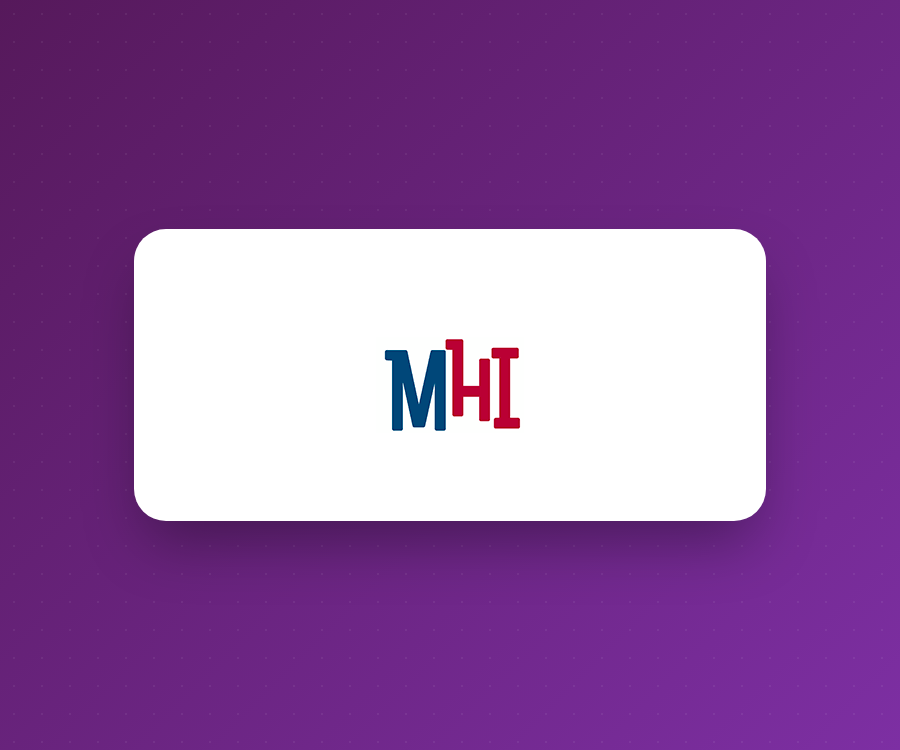 Logo MHI sur fond dégradé magenta-violet